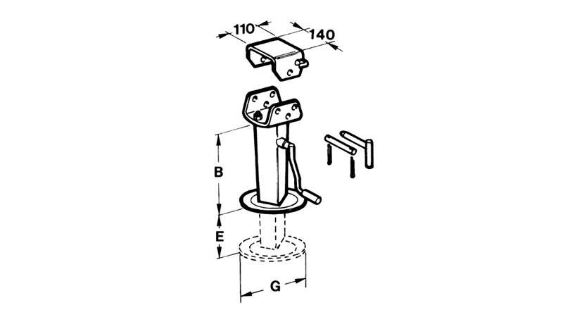 NAVOJNA PODPORNA NOGA Z PRITRDILNIM DELOM    HOD 135 mm    4000 kg  