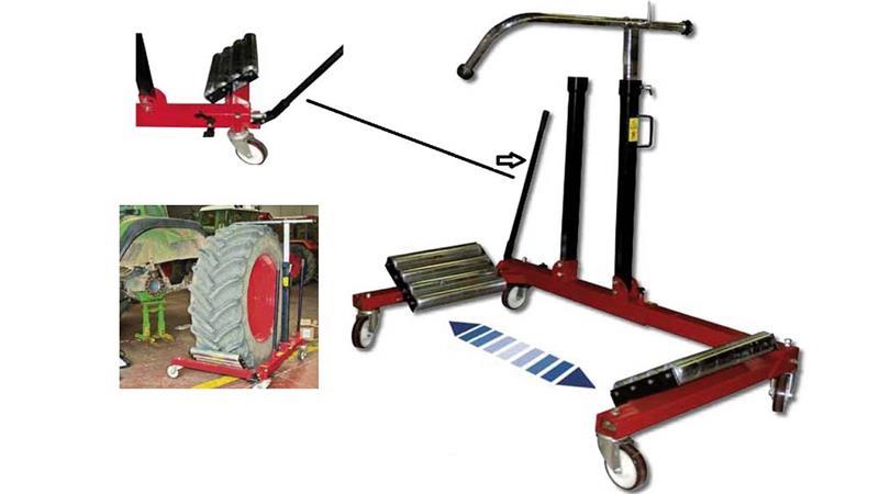 VOZIČEK ZA MONTAŽO IN PREMONTAŽO TRAKTORSKIH PNEVMATIK