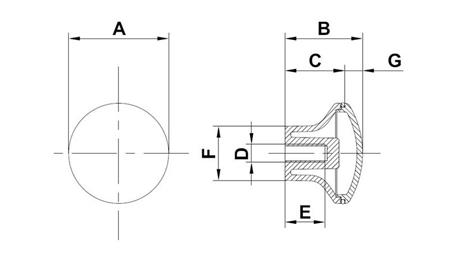 A: 45 mm
B: 35 mm
C: 26 mm
D: M8
E: 15 mm
F: 24 mm
G: 9 mm