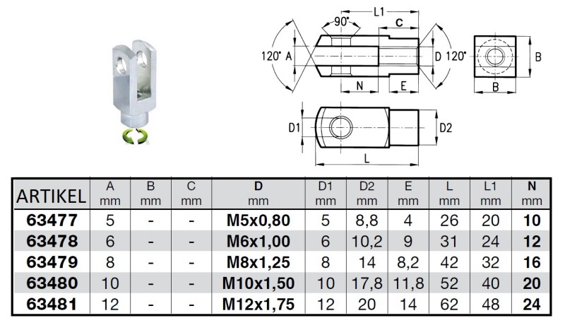 VILIČAST NOSILEC Z LUKNJO IN ROTACIJSKO GREDJO M8x1,25