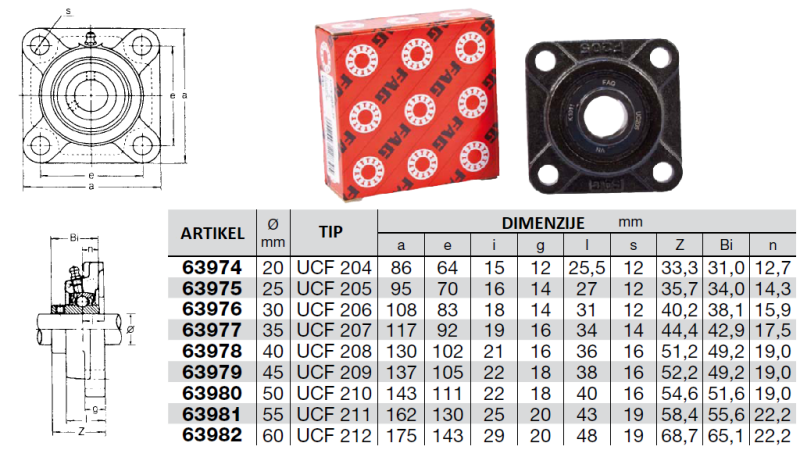 KROGLIČNI LEŽAJ UCF 208 - FAG
