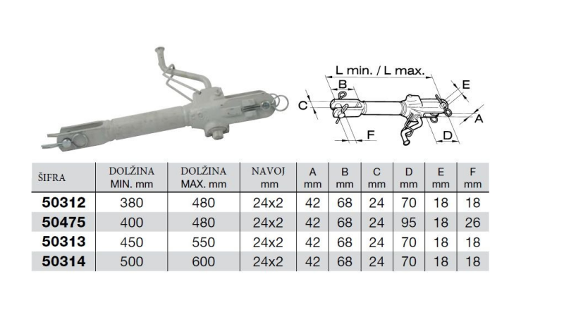 DVIŽNA ROKA ZA TRAKTOR    400-480mm Z MANJ KOT 60KM  