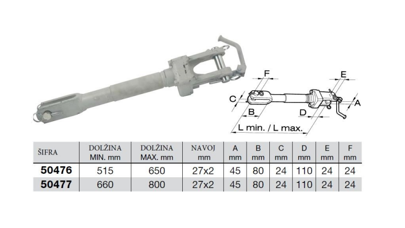 DVIŽNA ROKA ZA TRAKTOR    515-650mm Z VEČ KOT 60KM  