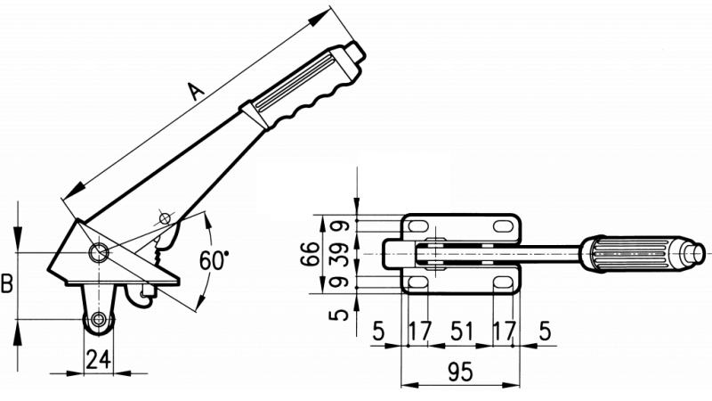 POTEZNA ROČICA L340 Z JERMENICO fi 24mm