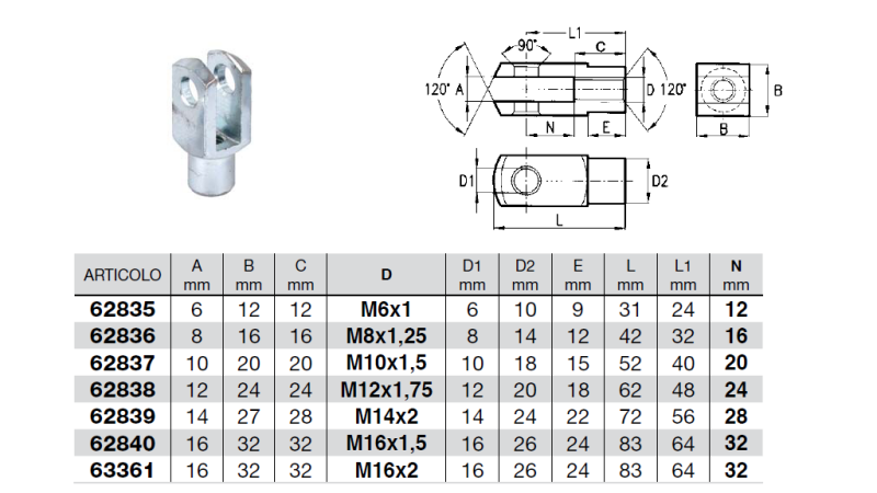 VILIČAST NOSILEC Z LUKNJO M16x1,5 - STANDARD (5kom)