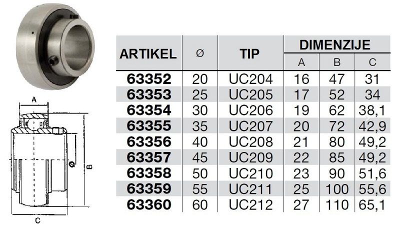 LEŽAJ UC 211   fi 55mm  